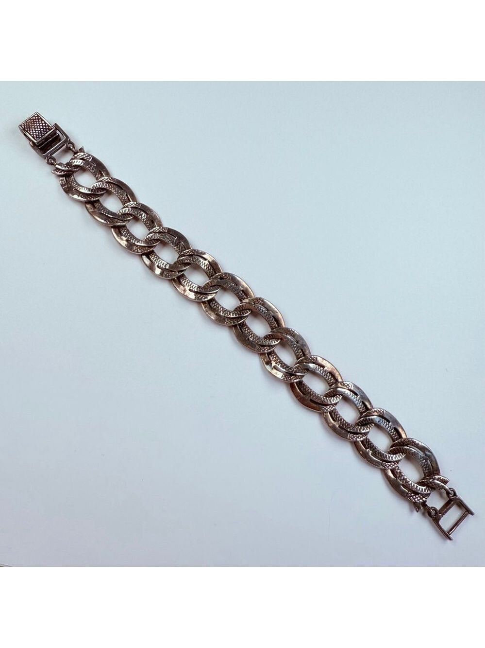 Vintage Large Marcasite 16mm Flat Curb Chain Link Sterling Silver 925 Bracelet - Picture 6 of 10